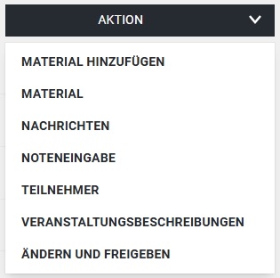 Ein Screenshot des Webportals. Abgebildet werden die Menüpunkte im dropdown-Feld "Aktion".